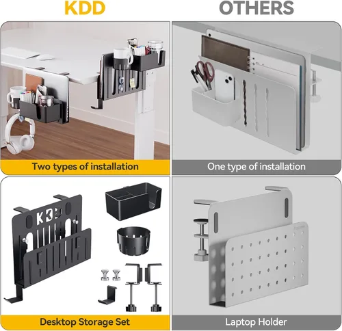 Miniatura 4 de KDD Juego de organizador lateral de escritorio 7 en 1, almacenamiento de soporte para computadora portátil debajo del escritorio, soporte