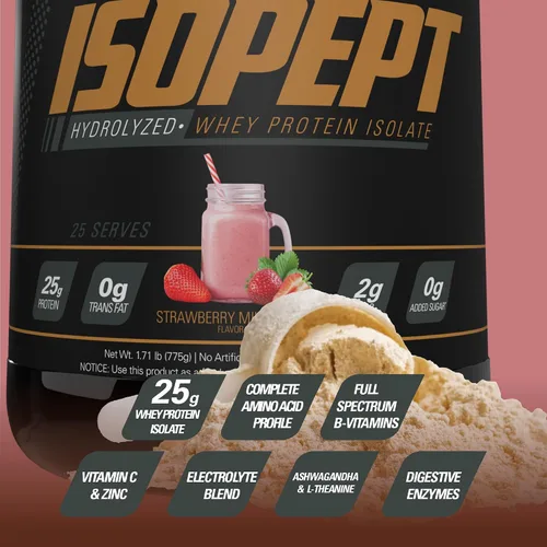 Miniatura 5 de IsoPept Proteína de Suero Hidrolizada en Polvo por EHPlabs - 100% Aislado e Hidrolizado de Proteína de Suero, 27g de Proteína, Sin OMG, Sin Gluten