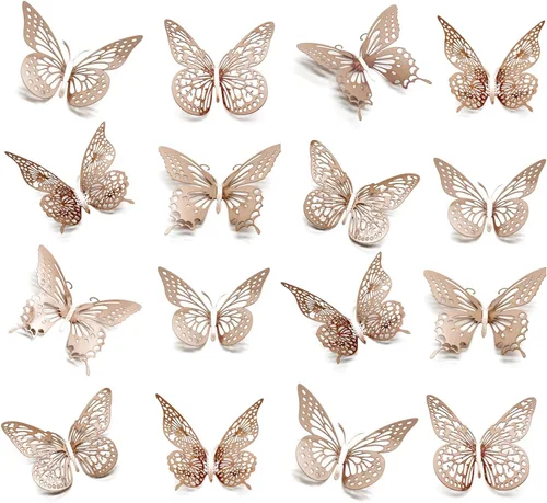 Miniatura 9 de Meikeer Decoración de pared de mariposa 3D, 48 piezas, 4 estilos y 3 tamaños, calcomanías de pared extraíbles para cumpleaños, fiestas, decoraciones