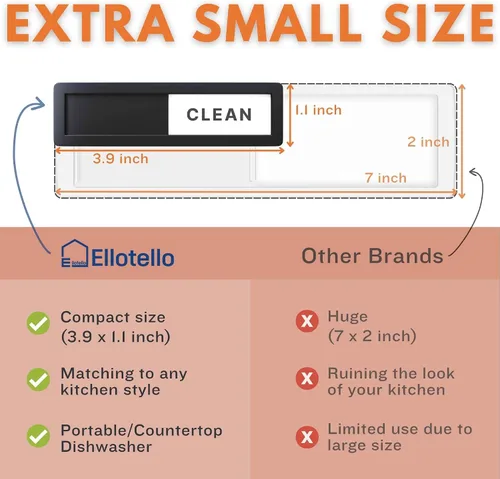 Miniatura 2 de Mini imán de letrero limpio para lavavajillas, extra pequeño de 3.9 x 1.1 pulgadas, diseño minimalista simple, magnético fuerte que no raya, Negro