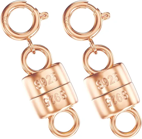 OHINGLT Clavos Magnéticos de Collar de Plata de Ley 925 Baño de Oro Rosa y Conectores de Cierre, Convertidor de Clavo de Pulsera de Oro y Plata para