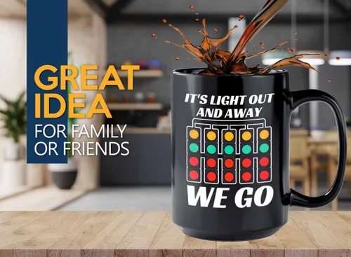 Taza de café Racer de 15 onzas, color negro, con texto en inglés «It's Light Out», «Fuel Speed Racer» Car Guys Circuit Automotriz Racing Boy Regalos