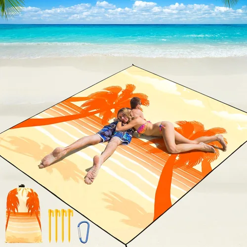 Miniatura 59 de WIWIGO Manta de playa impermeable a prueba de arena tapete de playa 79" X 83"/10'x9' para 2-8 adultos, de secado rápido, tapete de picnic al aire