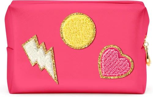 Miniatura 15 de LieToi Preppy Patch - Bolsa pequeña de cosméticos para artículos de tocador, de piel sintética, impermeable, portátil, bolsa organizadora de viaje
