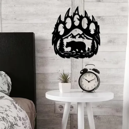 Miniatura 5 de INFUNLY Decoración de pared de pata de oso de 10.8 x 11.8 pulgadas con pino de montaña del bosque, decoración rústica de caza, decoración de oso
