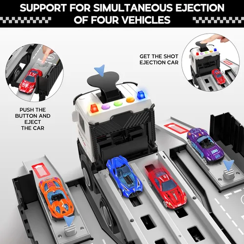 Miniatura 3 de Camión de carreras para niños, juguete plegable de 3 capas para niños, camión de juguete para transportar autos y 8 autos de carreras, juguetes