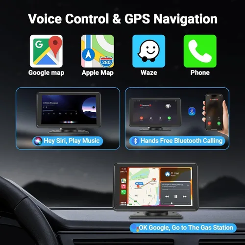 Miniatura 7 de Estéreo de auto doble DIN CarPlay y Android Auto, reproductor de pantalla táctil Bluetooth portátil HD inalámbrico de 7 pulgadas, con soporte
