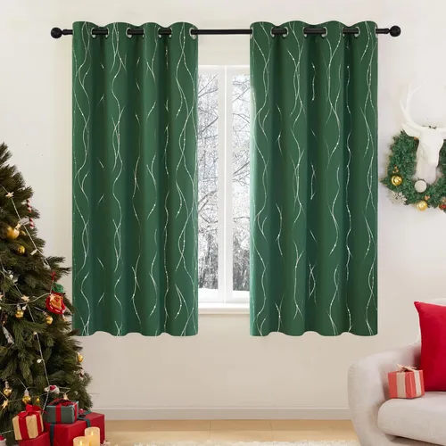 Deconovo Cortinas blackout con ojales en la parte superior, 63 pulgadas de largo, diseño de líneas onduladas y puntos, para habitación de niños (52
