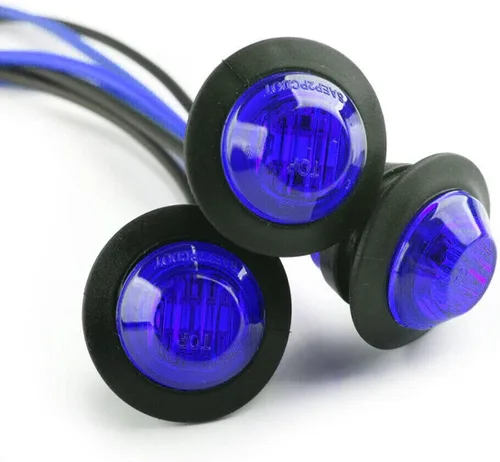 Miniatura 5 de 10 piezas LED redondas mini impermeables selladas azules de 3/4", luces de gálibo con bala y ojal para indicadores delanteros, traseros y laterales
