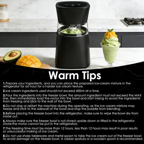 Miniatura 7 de KITOART Máquina para hacer helados, mini máquina eléctrica de alta calidad para helados, sorbetes y yogur congelado, funcionamiento de bajo ruido