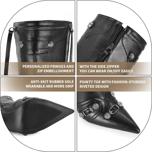 Miniatura 5 de Dsevht Botas altas hasta la rodilla negras de aguja para mujer, botas de tacón alto de moda con cremallera