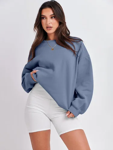 Miniatura 2 de ANRABESS Sudaderas de gran tamaño con capucha para mujer, cuello redondo, sin botones, ropa casual de otoño, ropa de preparación, adolescentes