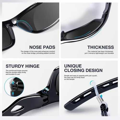 Miniatura 4 de RIVBOS RB833 - Lentes de sol polarizados, unisex, con protección contra rayos ultravioleta, para deportes, pesca, conducción y ciclismo negro