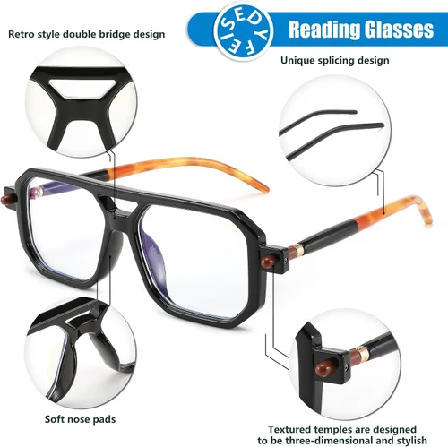 Miniatura 5 de FEISEDY Gafas de lectura vintage cuadradas con bloqueo de luz azul, para mujeres y hombres, de los años 70, planos, estilo aviador, Gafas B0090