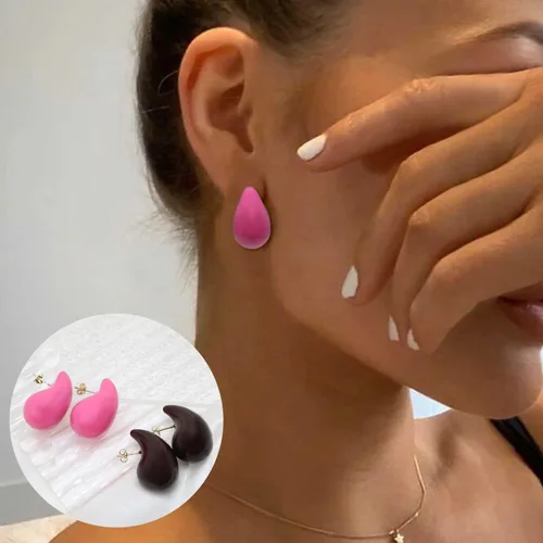 Miniatura 2 de 2 pares de aretes de gota de agua gruesos dorados y plateados, ligeros, huecos, aretes de aro de lágrima, regalo de joyería de moda para mujeres