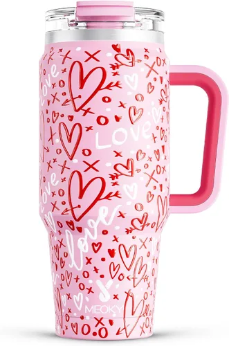 Miniatura 33 de Meoky Vaso de 40 onzas con asa y pajita, vaso aislado con tapa y popote, taza de viaje de acero inoxidable, mantiene el frío durante 34 horas, 100%