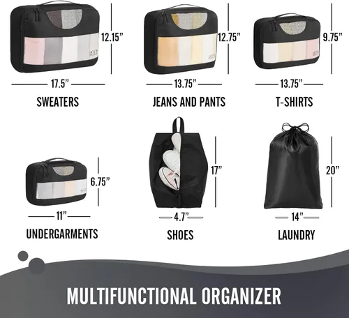 Miniatura 6 de Veken - Juego de 6 cubos de embalaje para maletas, bolsas organizadoras de viaje para equipaje de mano, juego de bolsas organizadoras de maleta