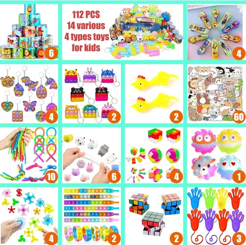 Miniatura 7 de 112 juguetes Pop Party Favors para niños, juguetes antiestrés de primera calidad para niños de todas las edades, surtido de rellenos de piñata
