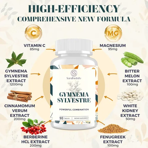 Miniatura 3 de Sundhedsliv 16 en 1 Blxxd Sugr Effective Gymnema Sylvestre Suplemento de 2100 mg con berberina, canela, melón amargo Vitaminas, magnesio y cromo