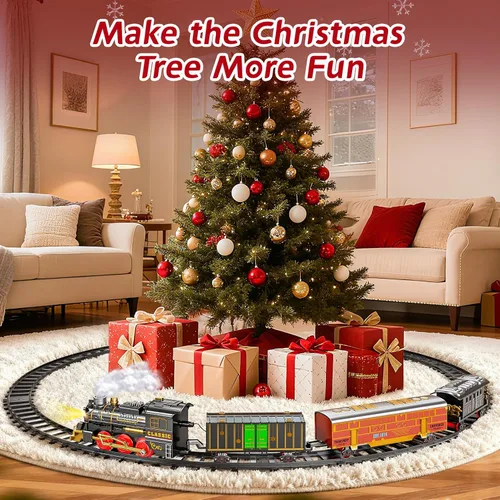 Miniatura 6 de Juego de tren de Navidad para niños, juguetes de pista de tren de 2 capas con humo, luz y sonido, vías de tren de construcción para niños de 4 a 8