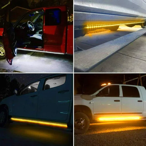 Miniatura 9 de Tira de luz LED para estribo de camión de 60 pulgadas, señal de giro ámbar secuencial DRL y luz blanca de cortesía, 288 LED, impermeable, flexible