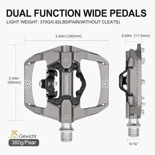 Miniatura 6 de MZYRH Pedal, pedales de bicicleta de montaña MTB, compatibles con doble función sellada sin clipless de aluminio 9/16 pulgadas, plataforma plana