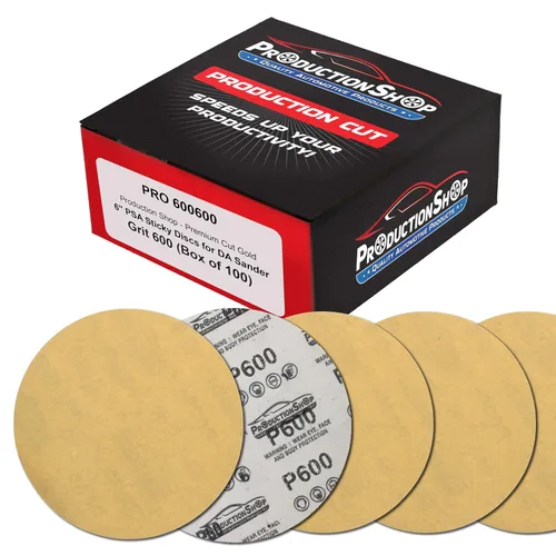 Miniatura 7 de ProductionShop Discos de lijado dorados PSA de grano 60 de 6 pulgadas, caja de 80 unidades, papel de lija abrasivo autoadhesivo para lijadoras