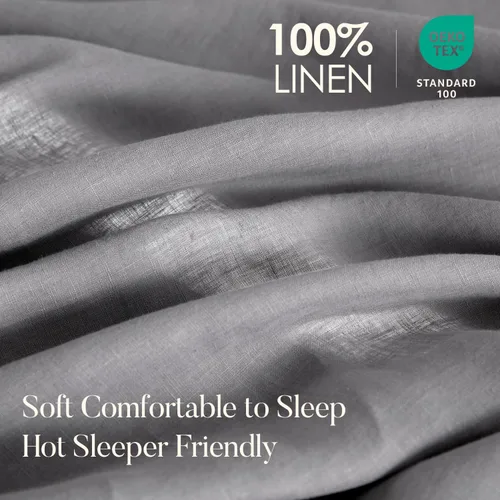 Miniatura 2 de DAPU Pure Linen - Juego de sábanas de 100% lino francés de Normandía, transpirables y duraderas para personas que duermen con calor, juego de 4 Earl