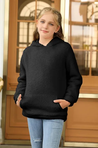 Miniatura 5 de Haloumoning Sudadera con capucha de forro polar mullido para niñas de 4 a 15 años