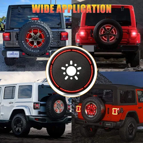 Miniatura 6 de LEDUR Luz de freno de llanta de repuesto tercera luz de freno LED luz de rueda trasera para Jeep Wrangler 2007-2018 JK y 2018+JKU JLU luz roja