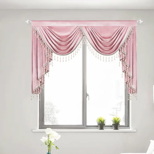 Miniatura 77 de VOGOL Cenefa de cortinas de terciopelo grueso para dormitorio, cenefas de cascada de lujo con aislamiento térmico dorado para sala de estar formal