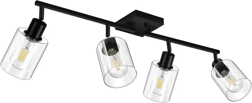 Miniatura 16 de Accesorios de iluminación de riel de techo para cocina, luces de pared negras de 2 luces, iluminación LED moderna con pantalla de vidrio, cabezal