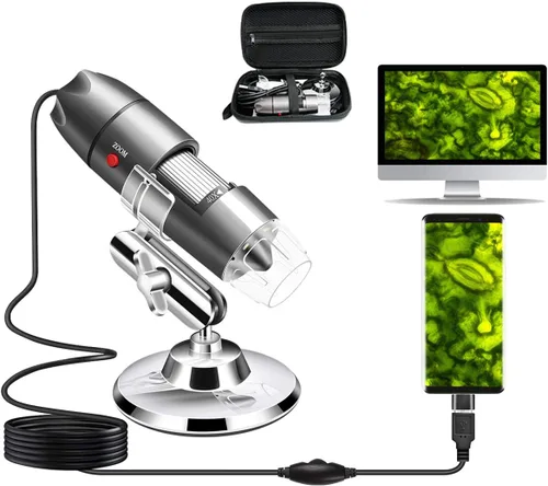 Miniatura 9 de Microscopio USB con cámara y soporte y estuche de transporte, microscopio digital Cainda compatible con Android, Windows, Linux, Mac, lupa portátil