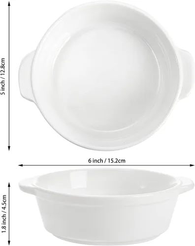 Miniatura 2 de Foraineam Paquete de 8 platos de soufflé de porcelana de 10 onzas con doble asa, juego de utensilios para hornear para pudín, crema brulee, soufflé