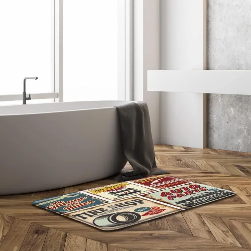 Miniatura 5 de Juego de alfombras de baño de 3 piezas antiguas para automóvil, placa de los años 50, accesorios antiguos, póster de reparación estadounidense