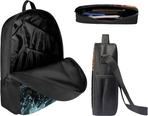 Miniatura 54 de HUGS IDEA Juego de 3 bolsas escolares con aislamiento térmico para el almuerzo, estuche para lápices