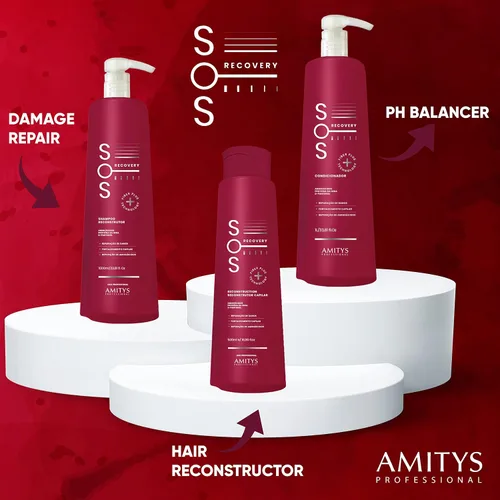 Miniatura 4 de Amitys SOS Recovery Shampoo 1L Aminoácido, proteína de seda D-pantenol, protege la reparación de fibra capilar dañada, fortalecimiento capilar