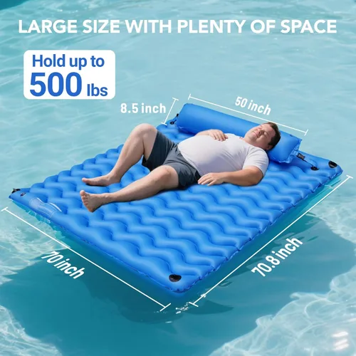 Miniatura 4 de 2-Person Inflatable Pool Float Adult, 71'' x 71'' Large Pool Lounger Float River Tube with Headrest, Adult Heavy Duty Pool Floats Mat for Swimming