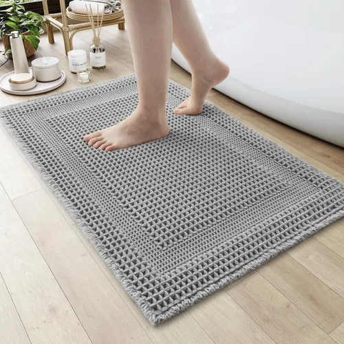 Miniatura 12 de AMOAMI Alfombra de Baño con Textura Waffle, Alfombras de Baño Absorbentes para Baño Antideslizantes, Alfombras de Baño Lavables a Máquina con Borlas