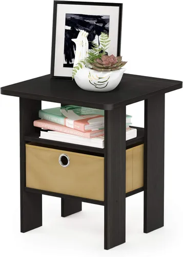 Miniatura 29 de Mesa de noche con cajón Furinno, Madera, Marrón oscuro/Negro