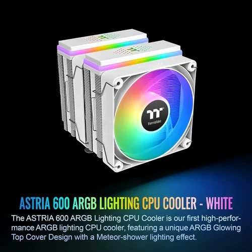 Miniatura 2 de Thermaltake Enfriador de CPU ASTRIA 600 ARGB; 6 tubos de calor de cobre; ventiladores PWM de 0.079 x 4.724 in; 500 ~ 1800 RPM; Torre dual