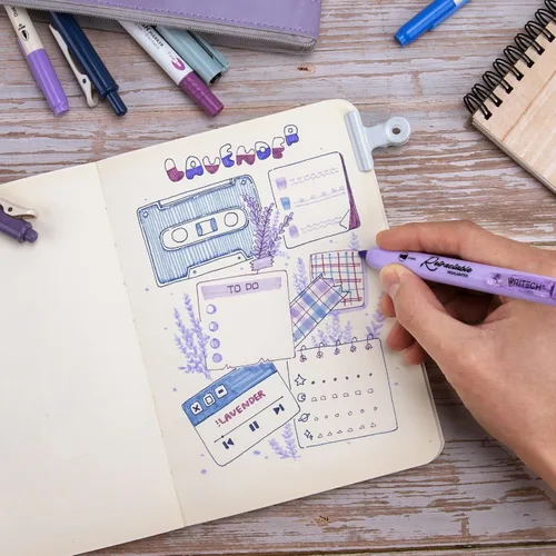 Miniatura 5 de WRITECH Kit de diario, bolígrafos de tinta de gel, resaltadores retráctiles, bolígrafos de punta doble, bolígrafos de punta fina, suministros
