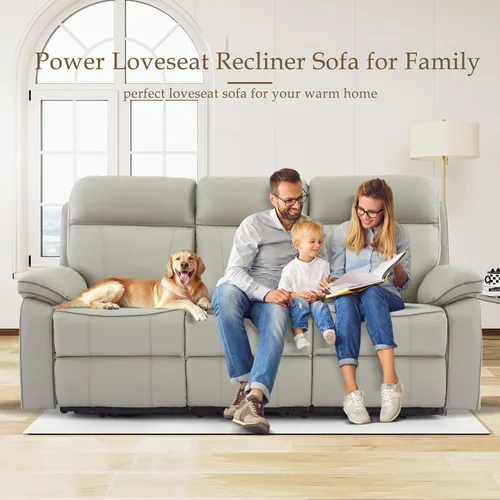 Miniatura 7 de Sofá Reclinable Eléctrico con Mesa Plegable, Sofá Reclinable Eléctrico de Cuero Transpirable, Sofá Reclinable Loveseat Eléctrico con Gris