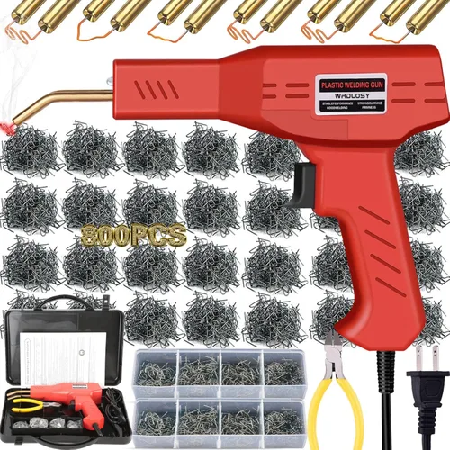 Soldador de plástico portátil WRDLOSY, 800 grapas, encendido/apagado instantáneo, kit de reparación de parachoques de bricolaje, caja de Rojo
