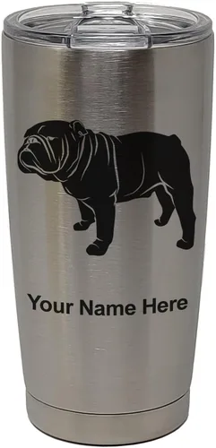 Miniatura 32 de LaserGram Vaso aislado al vacío de 20 onzas, Bulldog Dog, grabado personalizado incluido (negro)