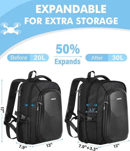 Miniatura 7 de PEKREWS Funda Mini 4 Pro, Mini 3/4 Pro Funda de transporte rígida impermeable, bolsa grande para drones para laptop de 15.6 pulgadas, mochila