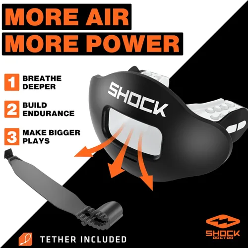Miniatura 2 de Shock Doctor Protector Labial, Protector Bucal para Adultos y Jóvenes de Fútbol Americano con Correa, Boquilla de Fútbol Americano Transpirable