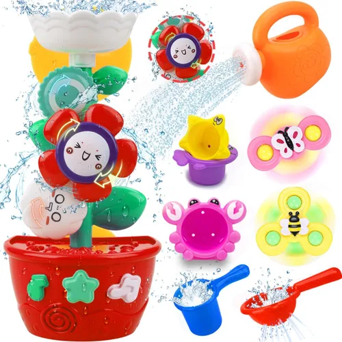 Juguetes de baño para niñas para niños de 1 a 3 años Mesa de agua con ventosa y rotación Juguetes de bañera para niños pequeños con tazas apilables