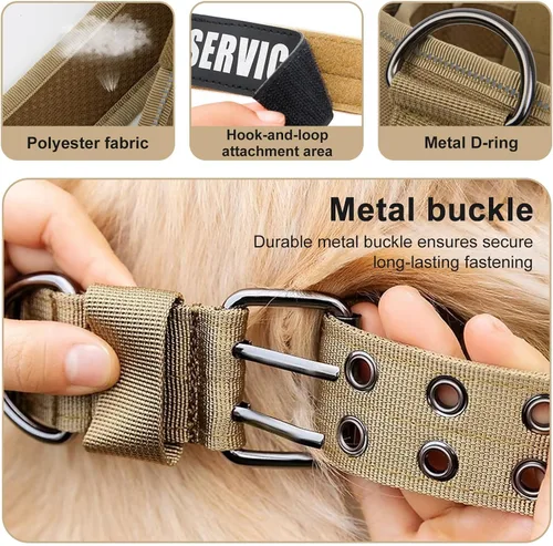 Miniatura 2 de Collar táctico personalizado para perro con parches de nombre y números, collar personalizado resistente con hebilla de cinturón de metal de 2 pines
