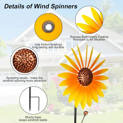 Miniatura 3 de 2 paquetes de giradores de viento para exteriores, decoración de girasol girador de viento para patio, molinetes, giradores de viento para patio